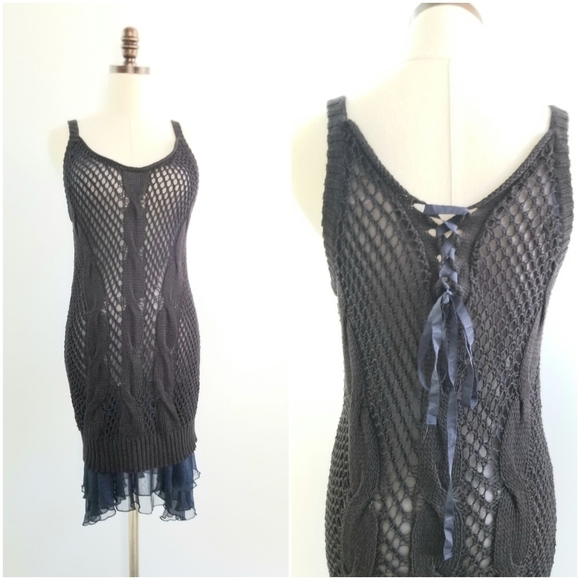 Free People Black Crochet Mini Cocktail Parry Evening Dress, size S/P - Picture 2 of 10